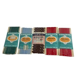 VTG 1950s Wrights/Boiltex Rick Rack Trim Lot 5Pks NEW Green, Red, Blue, Brown